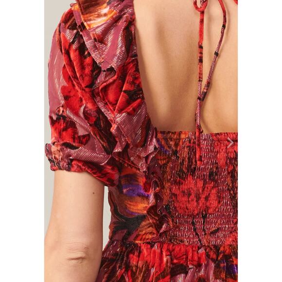 Adelyn Rae Khalia Burnout Red gold Velvet ruffle dress Mini Dress Womens Medium - Picture 12 of 12